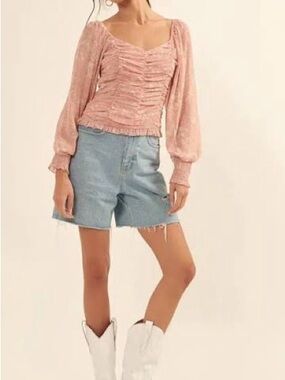 Promesa pink and white rouched blouse